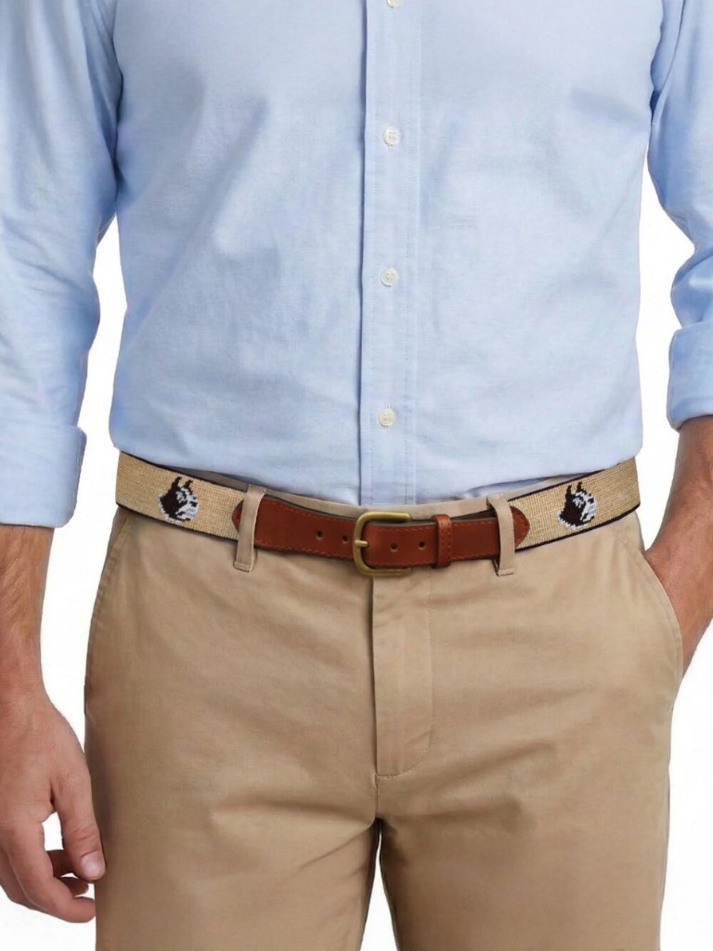 Smathers & Branson Wofford Terrier Needlepoint Belt in Gold